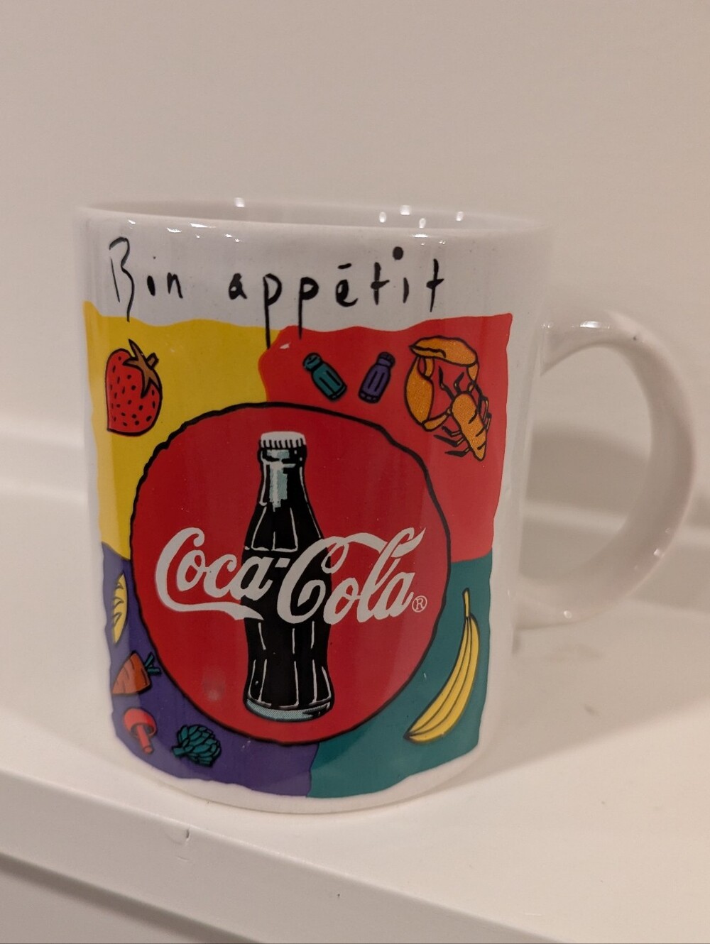 Coca Cola Colorful Bon Appétit Ceramic Mug - White with Multicolor Graphics